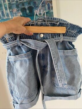 Paper bag jean shorts